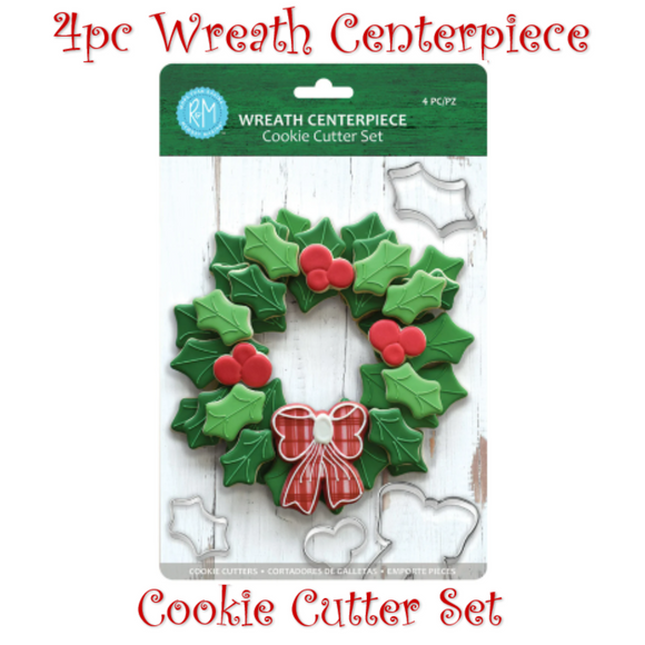 4pc Wreath Centerpiece Cookie Cutter Set, Holiday Baking Cookies