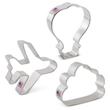 3pc Travel Cookie Cutter Set, Airplane Hot Air Balloon and Cloud Shapes, Ann Clark