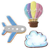 3pc Travel Cookie Cutter Set, Airplane Hot Air Balloon and Cloud Shapes, Ann Clark