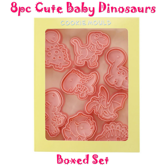 8pc Cute Baby Dinosaurs Cookie Cutter and Stamps Set