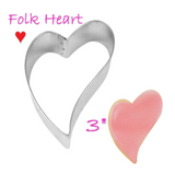 Folk Heart Cookie Cutter, 3" Valentine's Day Wedding and Love, Made in the USA