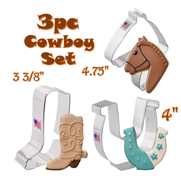 3pc Cowboy and Horse Cookie Cutter Set, Riding Equestrian Set