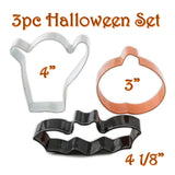 Set of 3 Halloween Cookie Cutters, Orange Black and White Color Coated Steel