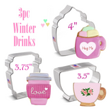 Hot Drinks Cookie Cutter Set, 3pc Latte Coffee Hot Chocolate Tea Cup, Ann Clark