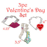 3pc Valentine's Day Cookie Cutters, Kiss Heart and Key, Ann Clark