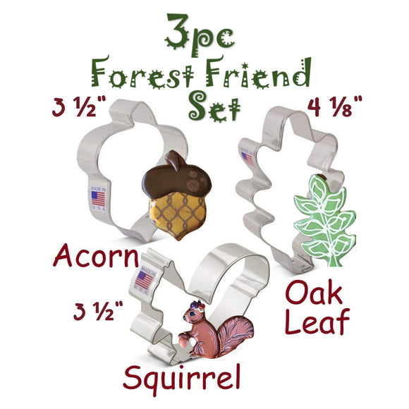 3pc Forest Friend Cookie Cutter Set, Squirrel Acorn and Oak Leaf by Ann Clark