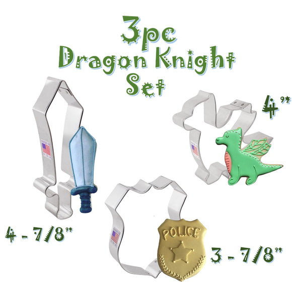 3pc Medieval Knights and Dragons Cookie Cutter Set, with Sword and Shield, Ann Clark