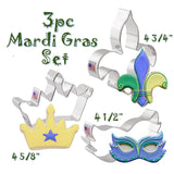 3pc Mardi Gras Cookie Cutter Set, Crown Mask and Fleur De Lis