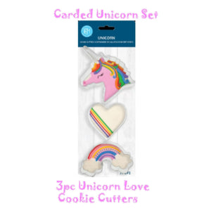 3pc Unicorn Love and Rainbows Cookie Cutter Carded Set, Unicorn, Rainbow and Heart