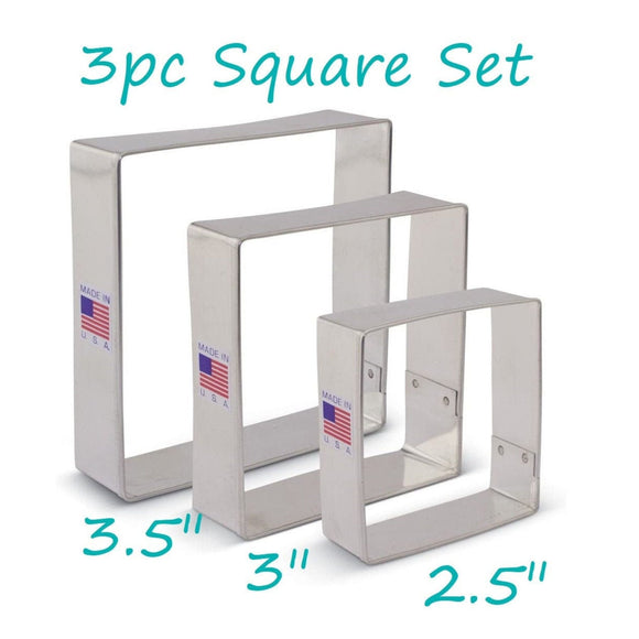 3pc Square Cookie Cutter Set, 3 Sizes Geometry Math, Made in the USA