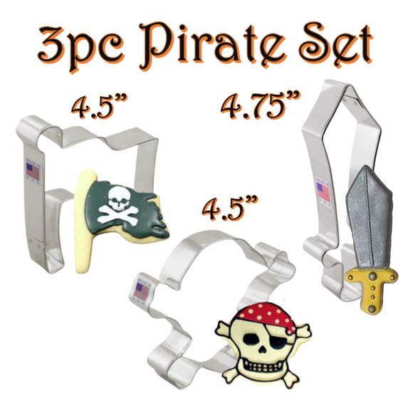 3pc Pirate Cookie Cutter Set, Skull and Crossbones, Sword and Jolly Roger, Ann Clark