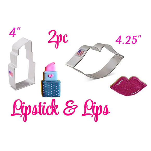 2pc Lipstick and Lips Cookie Cutters, Ladies Makeup Shapes, Ann Clark