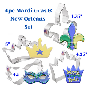 4pc Mardi Gras and New Orleans Cookie Cutter Set, Royalty Fairy Tale Cookies, Ann Clark