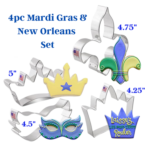 4pc Mardi Gras and New Orleans Cookie Cutter Set, Royalty Fairy Tale Cookies, Ann Clark