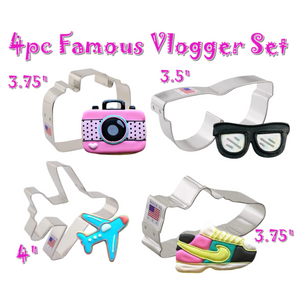 4pc Famous Vlogger Cookie Cutter Set, Plane Camera and Sunglasses, Vlogging Photography, Ann Clark