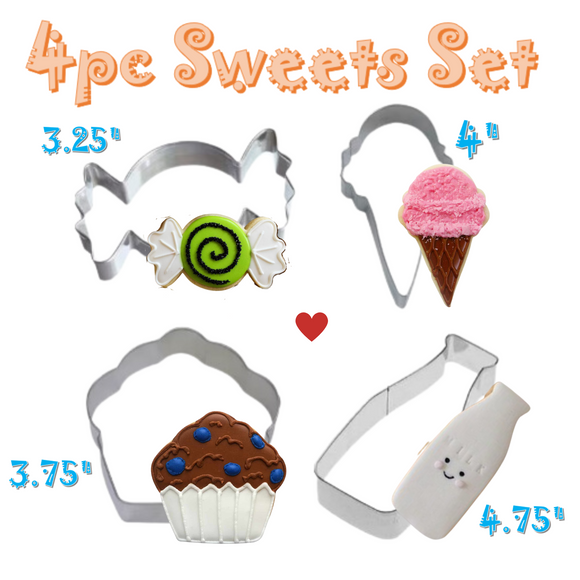 4pc Sweets Cookie Cutters Set, Ice Cream Cone Cupcake Candy and Milk Bottle, FREE SHiPPiNG