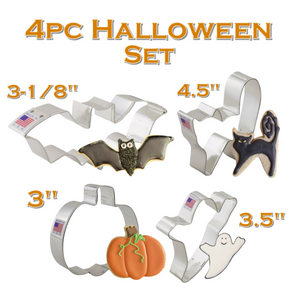 4pc Halloween Cookie Cutter Set, Ghost Pumpkin Bat and Black Cat Cookies, Ann Clark