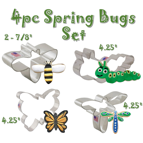 4pc Spring Bugs Cookie Cutter Set, Caterpillar, Bee, Butterfly, Dragonfly