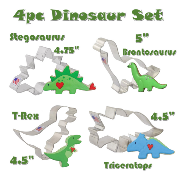 4pc Dinosaur cookie Cutter Set, T-Rex Stegosaurus Triceratops Long Neck, FREE SHiPPiNG, Ann Clark