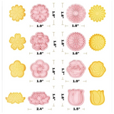 8pc Flower Cookie Cutter Set and Stamps Set