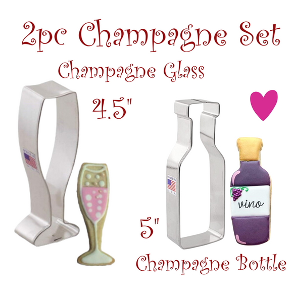 2pc Champagne Toast Cookie Cutters Set for Engagement or New Year's Eve, Ann Clark