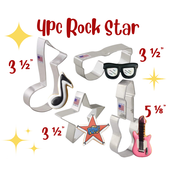 4pc Rock Star Cookie Cutter Set, Guitar, Music Notes, Sunglasses, Star