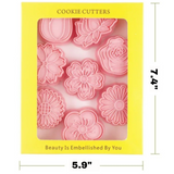 8pc Flower Cookie Cutter Set and Stamps Set