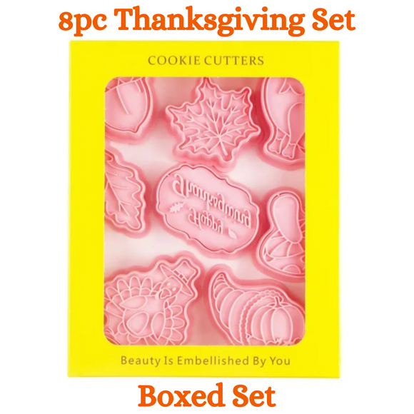 8pc Thanksgiving Cookie Cutter Set and Stamps Set