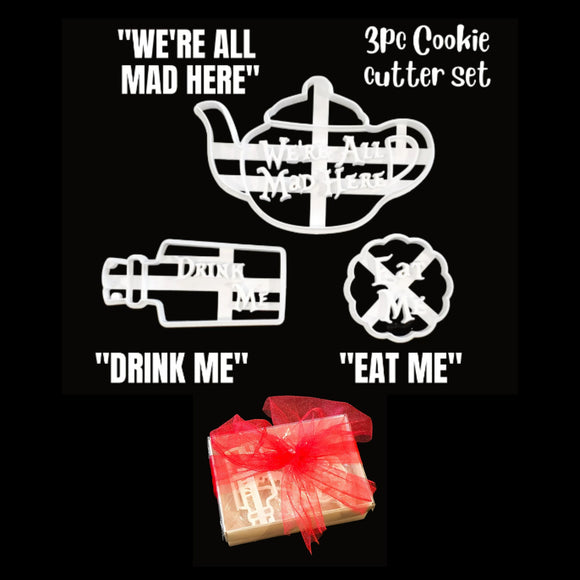 3pc Eat me, Drink me, We’re all mad here Cookie Cutter Set, Alice in Wonderland