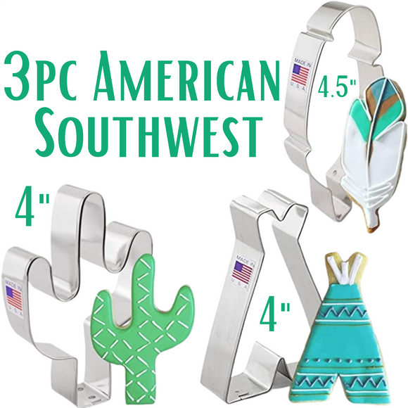 3pc American Southwest Cookie Cutter Set, Cactus, Teepee, and Feather, Ann Clark