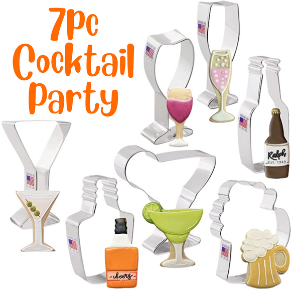 7pc Cocktail Party Cookie Cutter Set, Beer Bottle, Beer Mug, Martini Glass, Wine Glass and More by Ann Clark