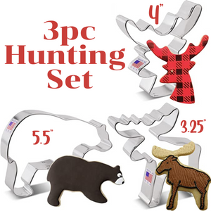 3pc Hunting Cookie Cutter Set, Deer Head, Grizzly Bear, and Moose by Ann Clark