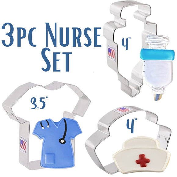 3pc Nurse Cookie Cutter Set, Nurse Cap, Scrub and Syringe, Ann Clark