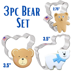 3pc Bear Cookie Cutter Set, Tiny Bear, Bear Face, Cute Bear, Ann Clark