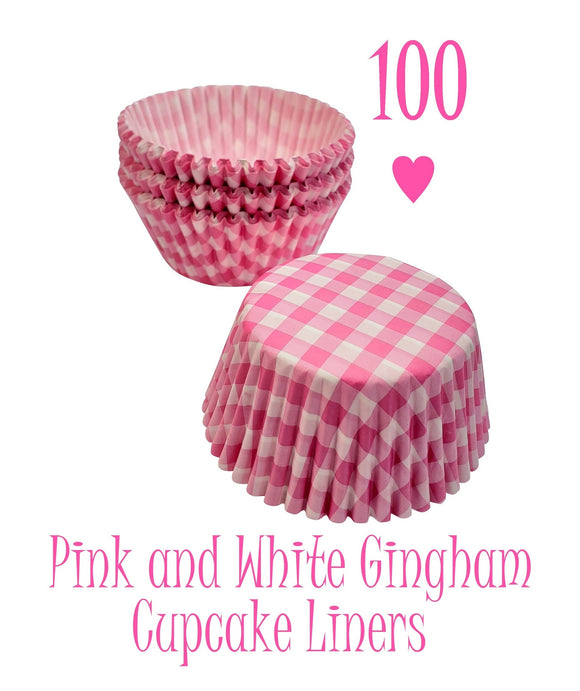 pink and white gingham cupcake paper liner cups