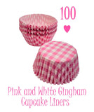 pink and white gingham cupcake paper liner cups