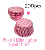 Pink and White Gingham Cupcake Paper Liners, Standard Paper Cups for Muffins and Baking