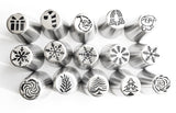 15pc Set of Christmas Icing Tips for Cake Decorating, Extra Large Christmas Piping Nozzles, Pro Cake Decorator Tools