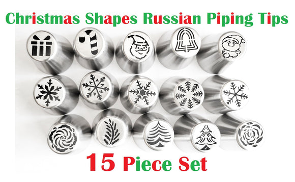 Christmas pattern Russian piping tips for decorating cakes and cookies, large 15pc set