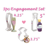 3pc Engagement Cookie Cutter Set, Champagne and Wedding Ring by Ann Clark