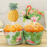 Complete 24pc Tropical Flamingo and Pineapple Cupcake Wrappers and Picks