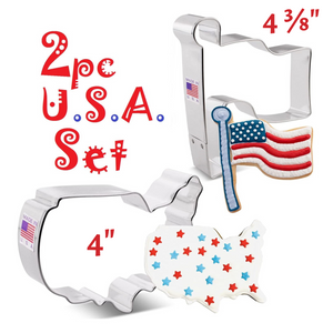 2pc United States Cookie Cutter, America Map and Flag, USA Patriotic Shapes by Ann Clark