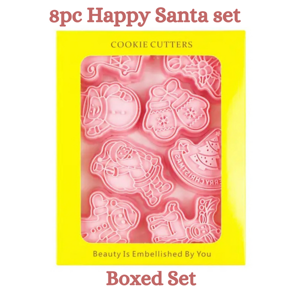 8pc Happy Santa Set Cookie Cutter and Stamps Set