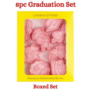 8pc Graduation Set Cookie Cutter and Stamps Set