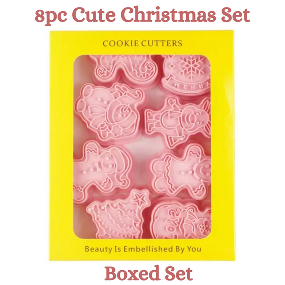 8pc Cute Christmas Set Cookie Cutter and Stamps Set