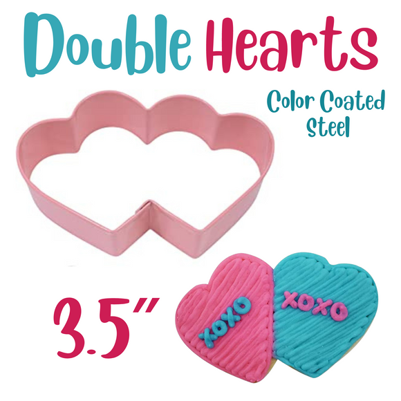 Double Heart Cookie Cutter, Color Coated Steel Cutters, Valentine's Day Wedding and Love