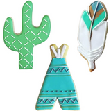 3pc American Southwest Cookie Cutter Set, Cactus, Teepee, and Feather, Ann Clark