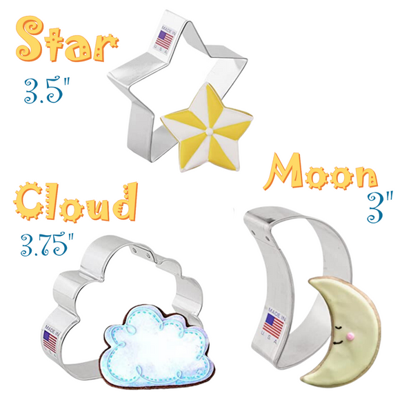 3pc Star Moon and Cloud Cookie Cutter Set