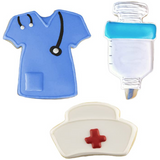 3pc Nurse Cookie Cutter Set, Nurse Cap, Scrub and Syringe, Ann Clark