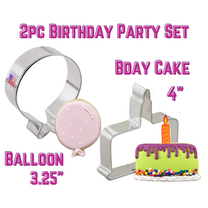 2pc Birthday Party Cookie Cutters Set, Birthday Cake and Balloon Shapes